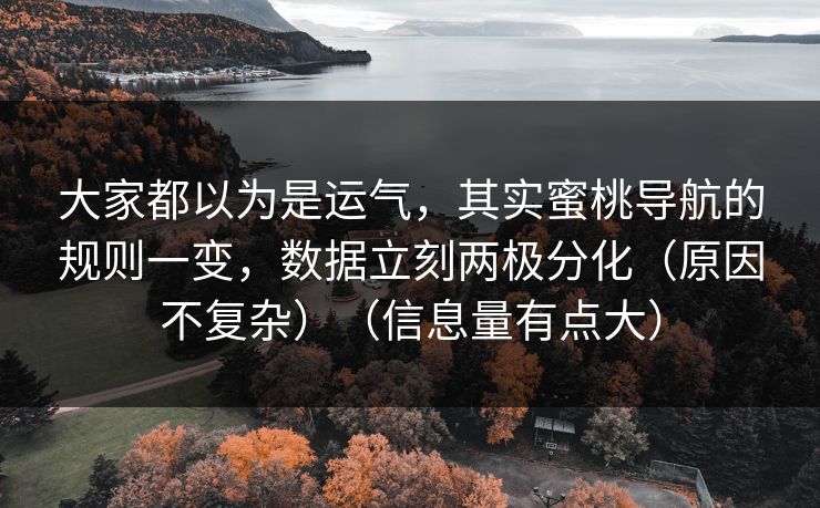 大家都以为是运气，其实蜜桃导航的规则一变，数据立刻两极分化（原因不复杂）（信息量有点大）